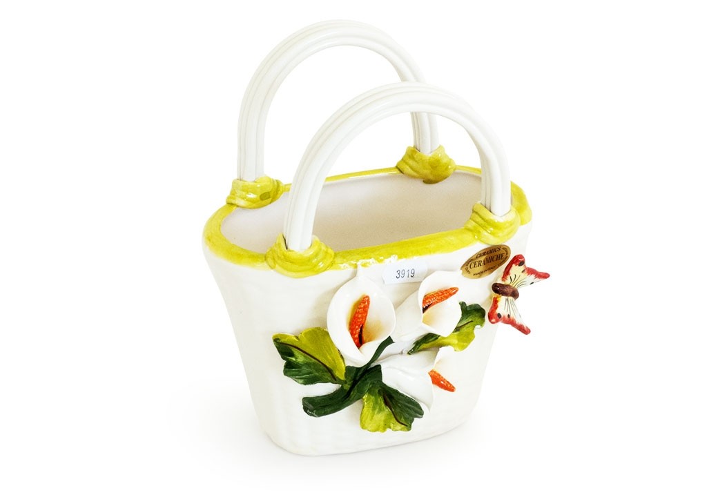 Bolsa pequena branca com flores