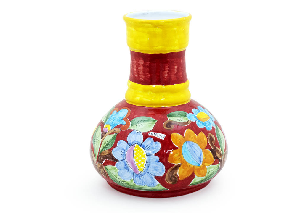 Vaso genie com flores vermelho