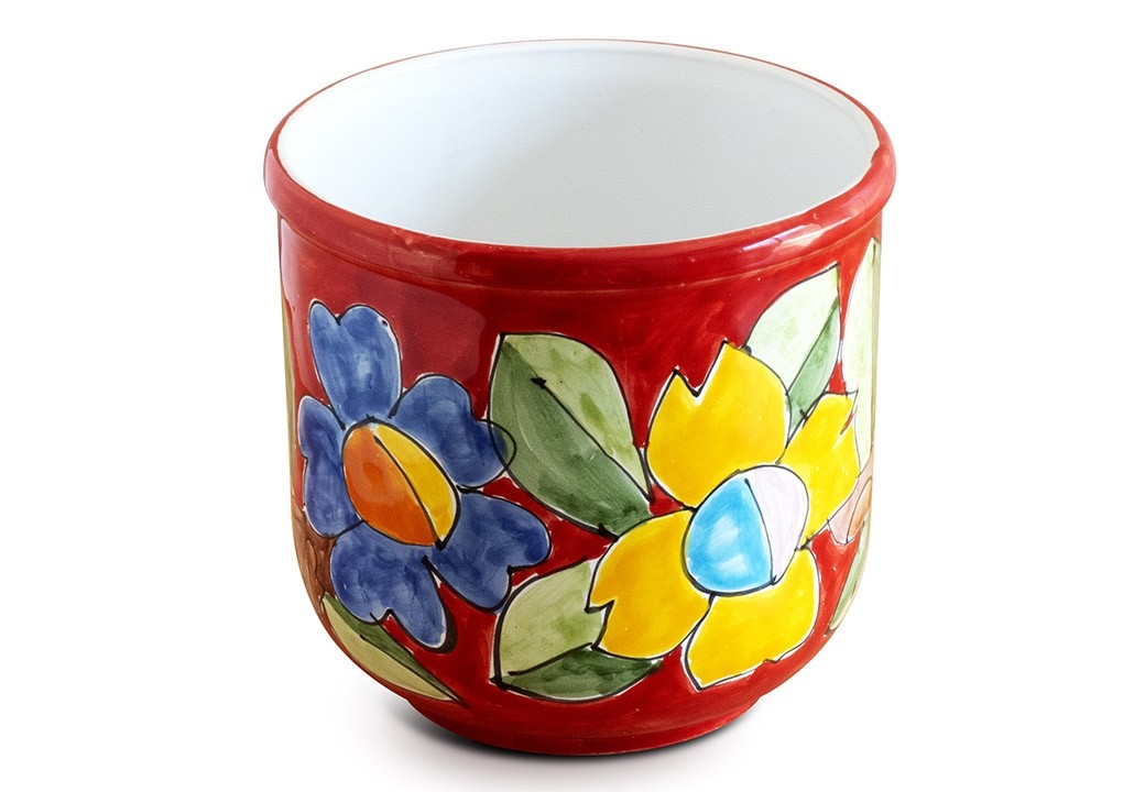 Cachepot com flores vermelho